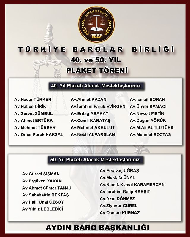 Türkiye Barolar Birliği'nden Deneyimli Avukatlara Özel Onur Plaketi Töreni